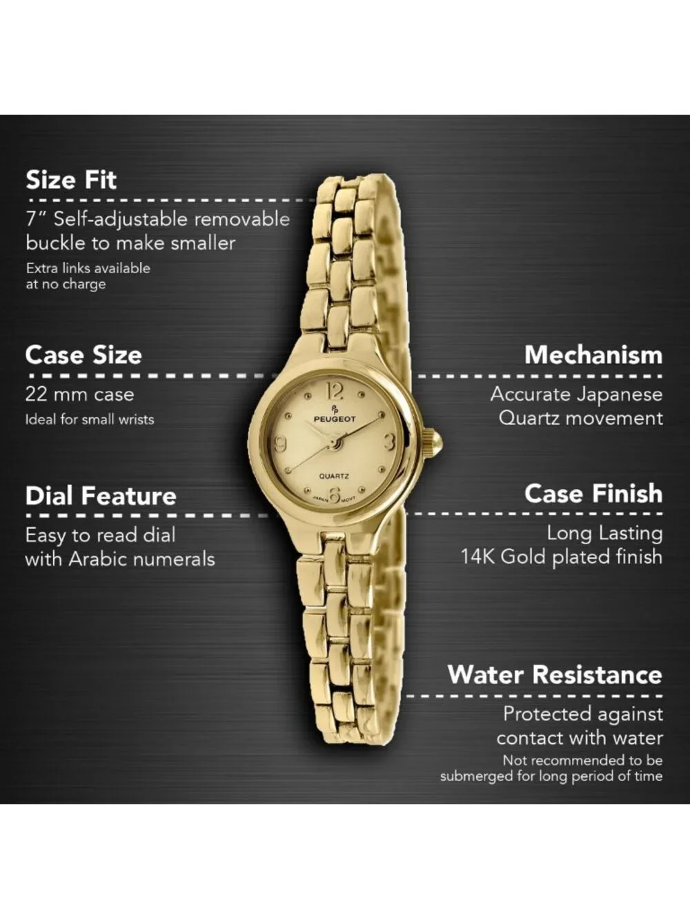 Elegant 14K Gold Plated Petite Women's Wrist Watch with Link Bracelet - Timeless